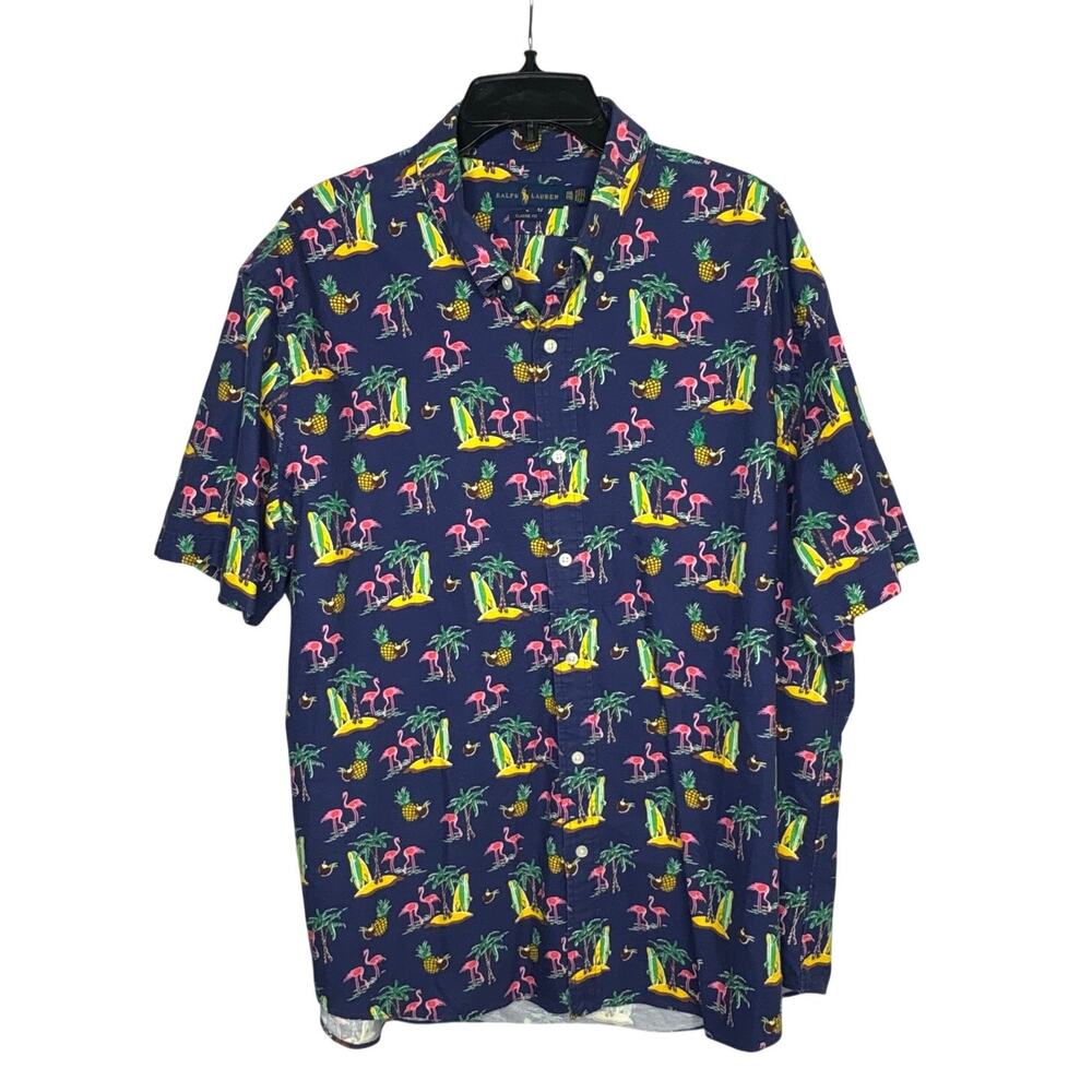 Ralph Lauren 100% Cotton Hawaiian Flamingo Surf Button Down Shirt Size XXL